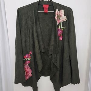 V Cristina Dark Green Floral Embroidered Jacket